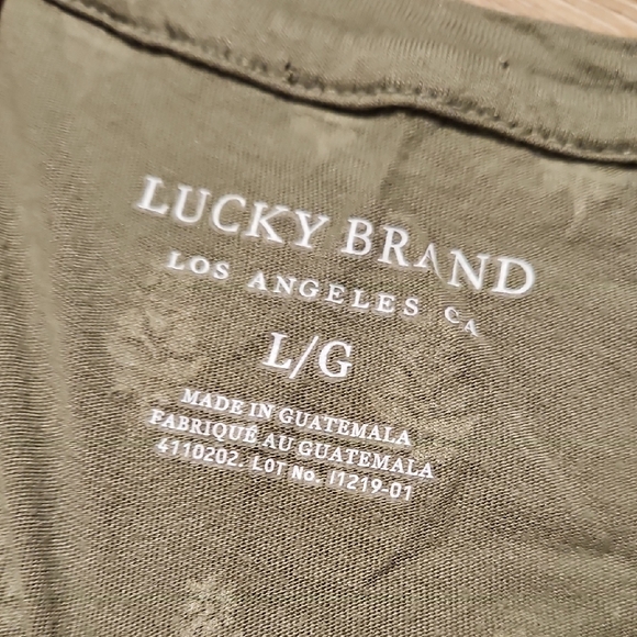 Lucky Brand Womens Large Shirt Top Short Sleeve Green Boho Floral - Picture 3 of 5